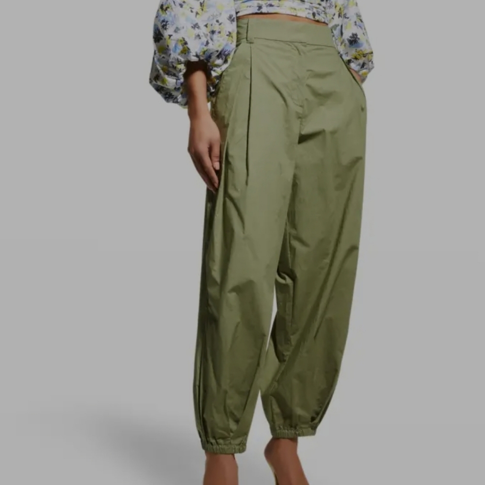Tanya Taylor Olive Utility Jogger Pants High Rise Parachute Cargo Size 10